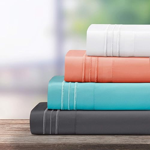 Miniatura 5 de BYSURE Juego de sábanas de hotel de 6 piezas (tamaño matrimonial, azul aguamarina), juego de sábanas de microfibra de 15 pulgadas con fundas de
