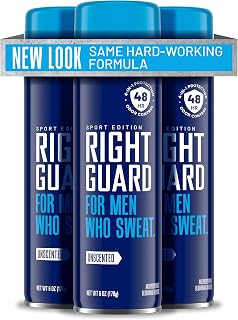 Right Guard Sport Unscented Antiperspirant & Deodorant Spray - 4-in-1 Protection Spray Deodorant For Men, Blocks Sweat, 48-Hour Odor Protection, Quick-Drying, & Long-Lasting, 6oz (3 Pack)