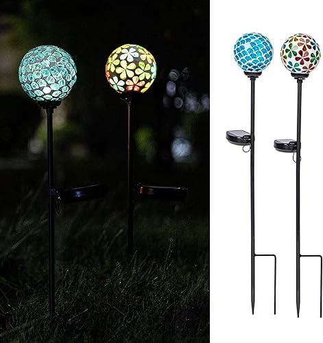 Miniatura 51 de VCUTEKA Luces solares decorativas de jardín al aire libre, luz solar de mosaico, impermeable, luz LED de estaca para paisaje, patio, terraza
