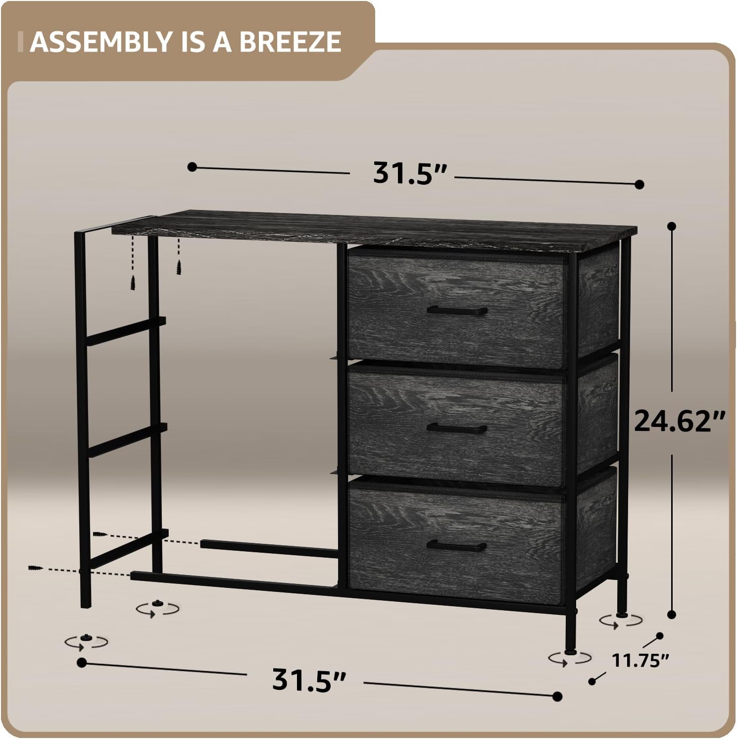 Sorbus Dresser with 6 Faux Wood Drawers - Chest Organizer Unit with Steel Frame Wood Top & Handle Easy Pull Fabric Bins for Clothes - Storage Furniture for Bedroom, Hallway, Living Room & Closet