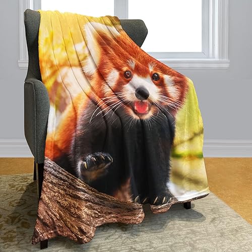 Miniatura 2 de Manta de panda rojo, manta de forro polar con diseño de panda pequeño, manta de felpa suave y mullida para sofá o cama, 50 x 60 pulgadas
