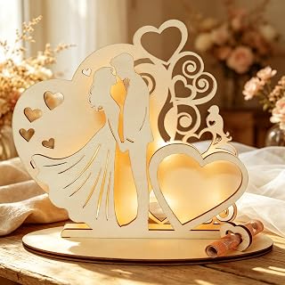 Geldgeschenk Hochzeit für Brautpaar – Hochzeitsgeschenk Geld aus Holz mit LED Licht, Verpackung mit Folie & Schleife, Mr & Mrs Deko, sofort fertig