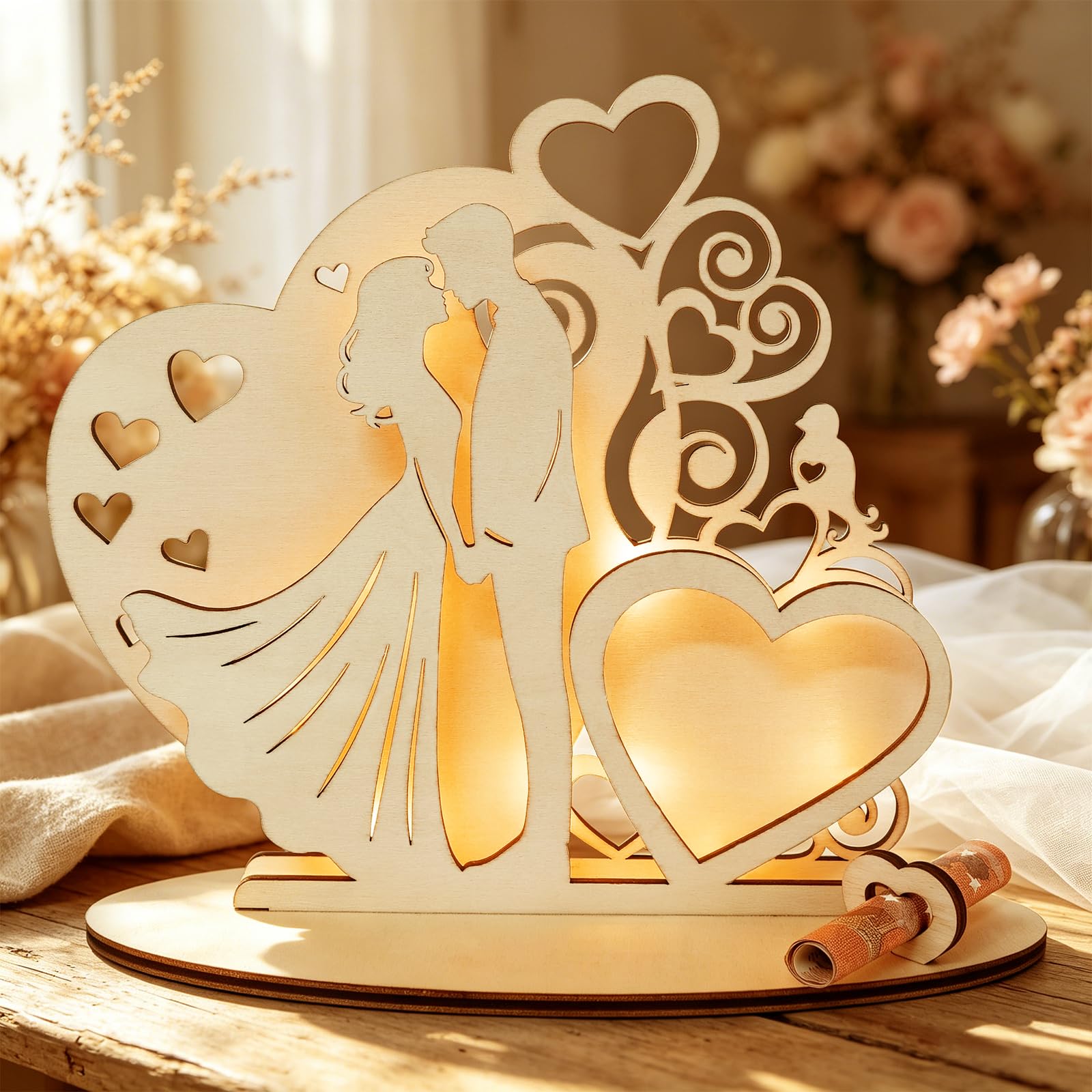 ARTREE Hochzeitsgeschenke für Brautpaar, Geldgeschenk Hochzeit Holz, Mr & Mrs Geld Geschenk