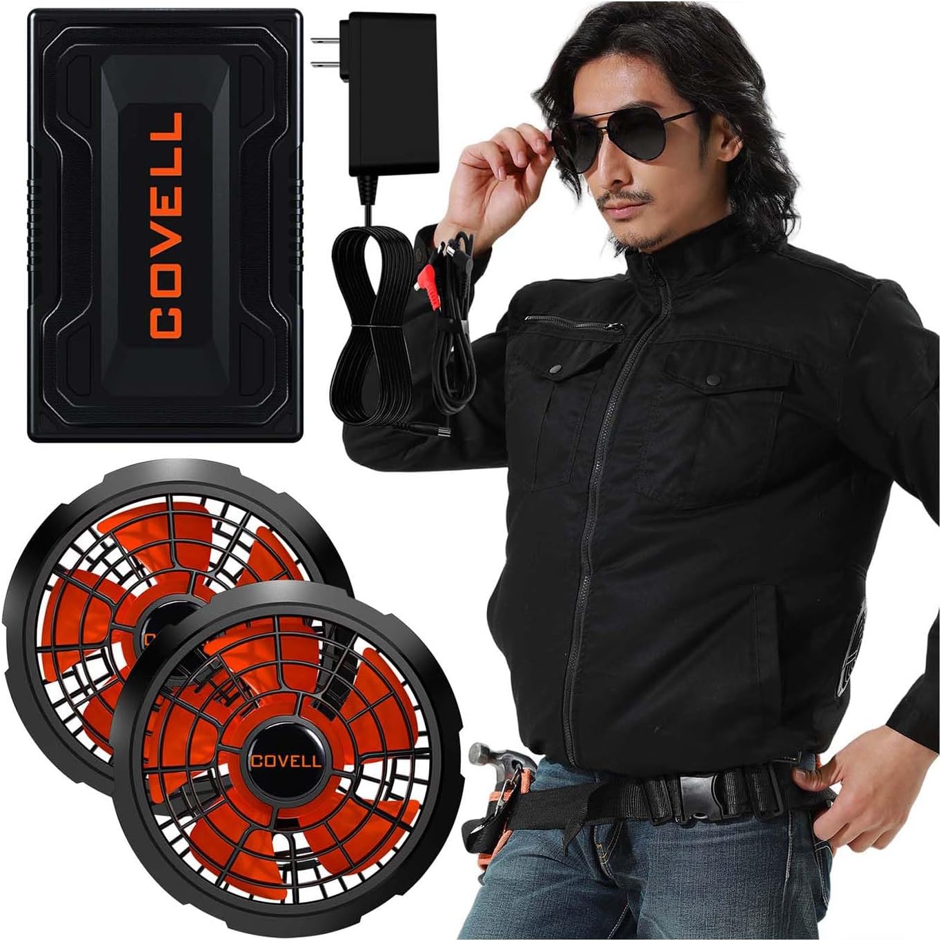 チタンコーティング半袖ジャケットL パワーファン ケーブルレス バッテリーセット チタンコーティング半袖ジャケットL パワーファン ケーブルレス