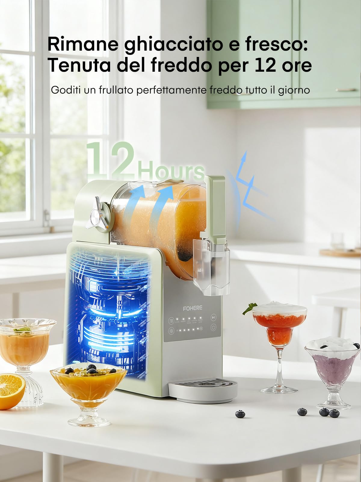 FOHERE Macchina per Granita, 5 programmi preimpostati, macchina per granite domestiche da 2,6 litri con autopulizia, per Granite, Cocktail, Frappé, Milkshake e Succhi, Senza Bisogno di Ghiaccio
