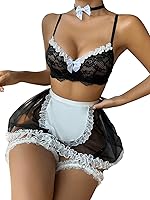 Vista 5 de Cozyease Disfraz de sirvienta de encaje floral de 6 piezas para mujer con gargantilla y anillo de pierna