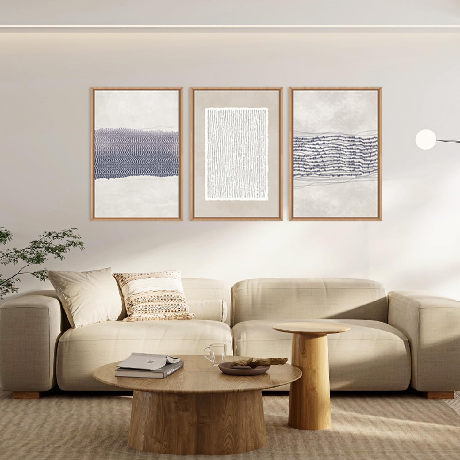 TOARTi Blue White Abstract Neutral Framed Canvas Wall Art Set,Minimalist Boho Lines Wall Decor,Modern Neutral Art Print,Mid Century Blue Artwork for Living Room,Bedroom,Office 12x16inchx3pcs - Image 2