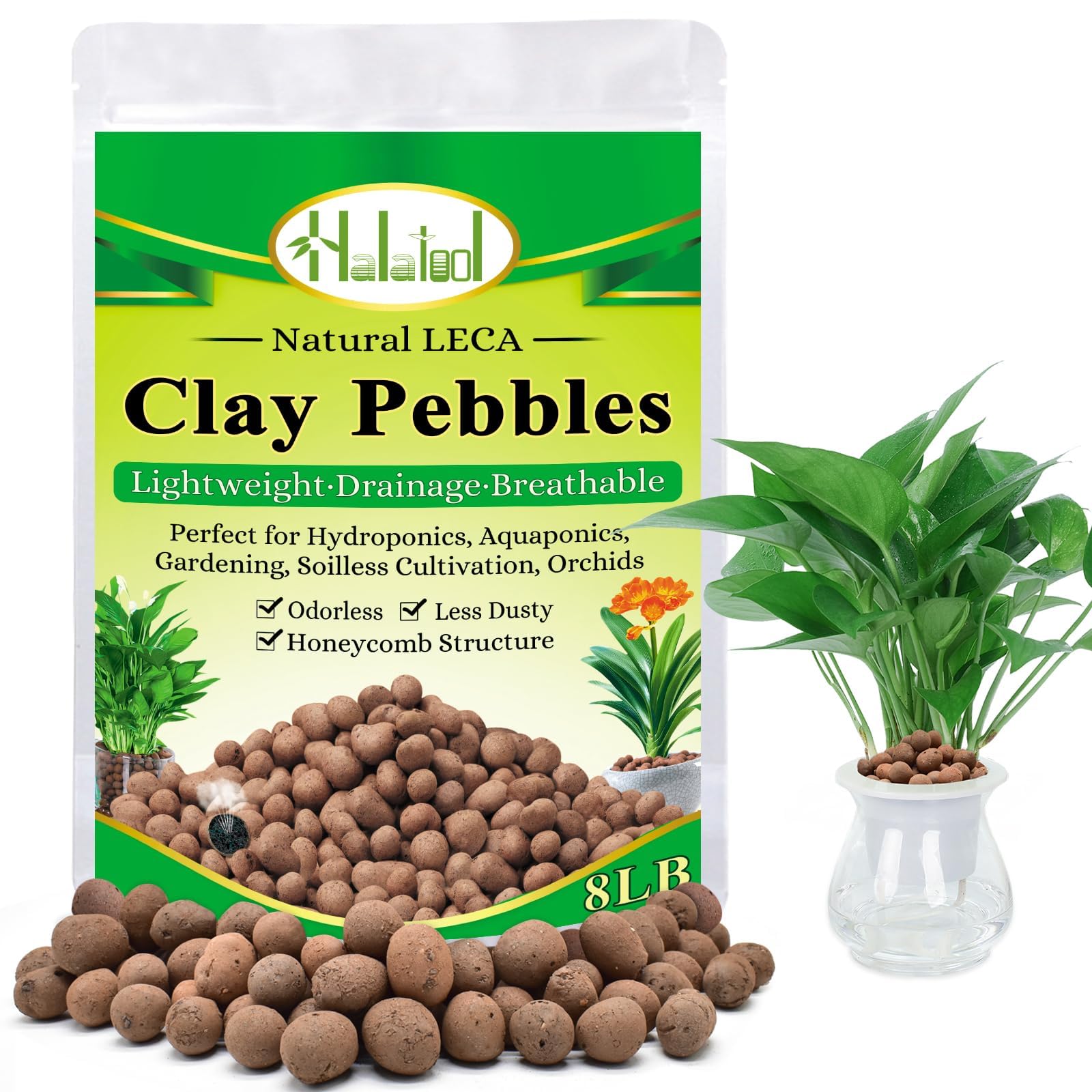 Halatool 8LB Leca for Plants, 4-16mm Hydro Balls for Root Rot Prevention