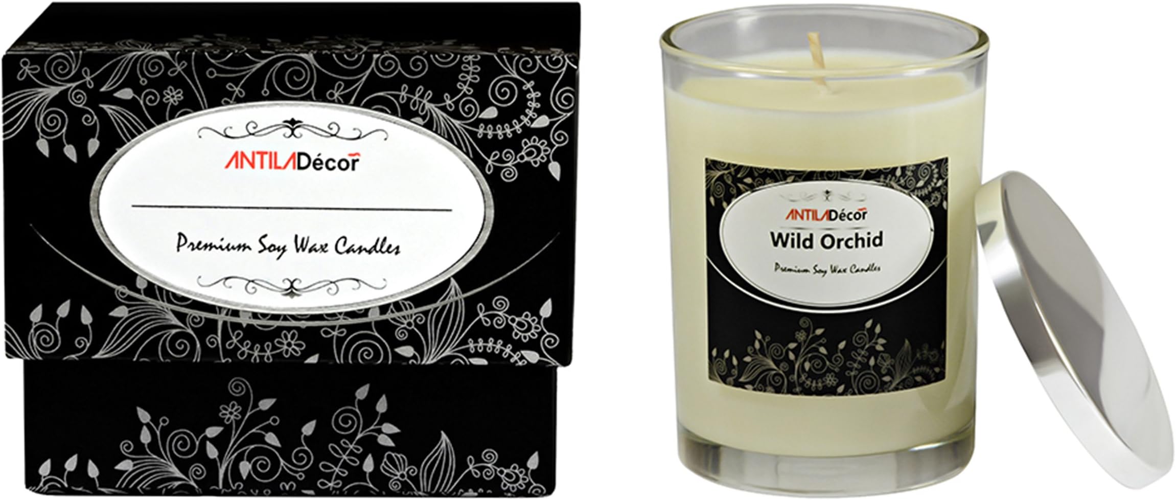 – Gift Boxed Large Scented Jar Candle with Lid in Floral Scent of Wild Orchid – an Exotic Fragrance Made from Natural Oils, 55 Hours Burn Time, 260g Wax Weight