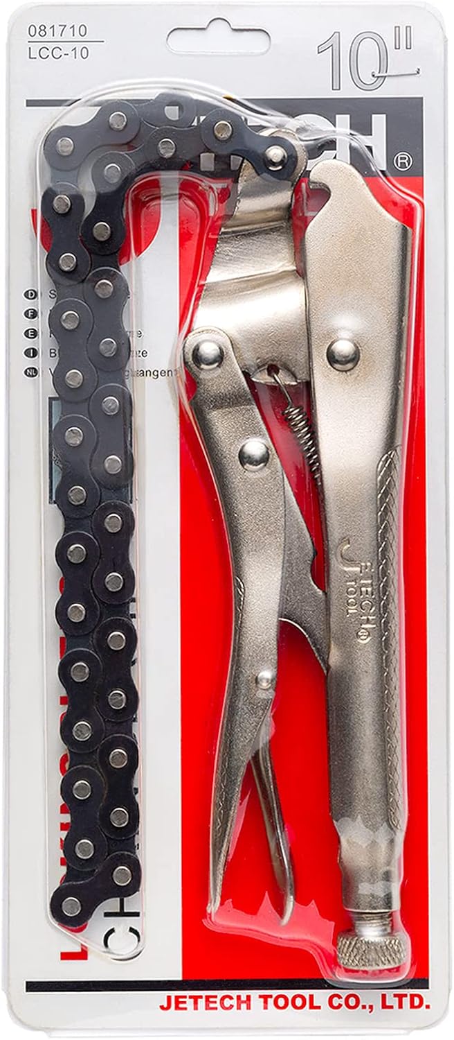 Jetech 10-inch Locking Chain Clamp | 20-inch Chrome Vanadium Steel Versatile Chain Vise/Wrench for Secure Grip on Pipes and Round Objects