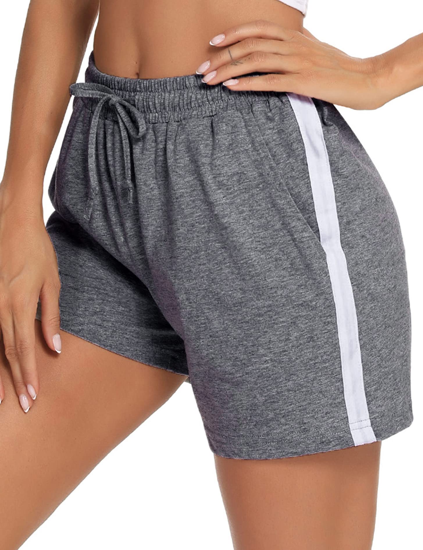 Litherday Damen-Lauf-Shorts, lässige Baumwolle, Sport, athletische Hose, Yoga, Fitnessstudio, Shorts, Trainingshose, Lounge-Sweathose, Kordelzug