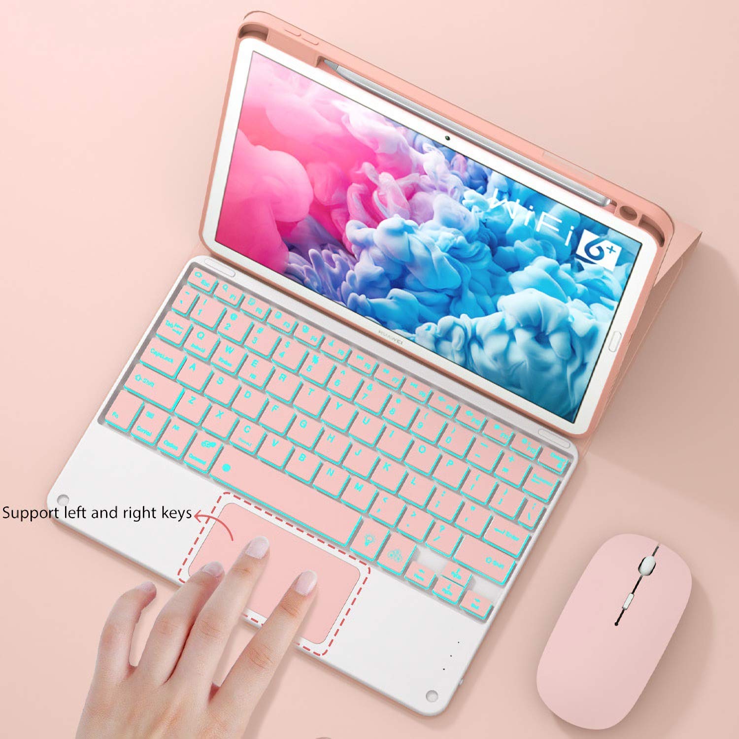 Etui na klawiaturę do HUAWEI Matepad 11.5S 2024, wielokątowa odłączana klawiatura Bluetooth z touchpadem, uchwyt na ołówek, różowy, bez podświetlenia