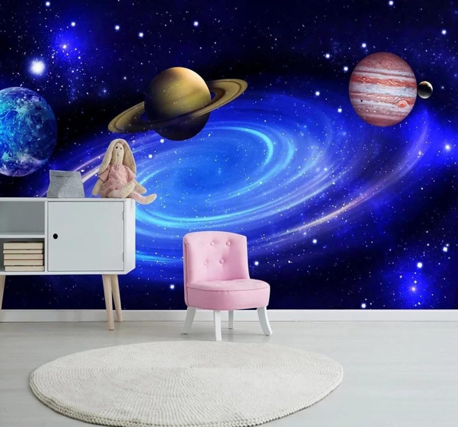 XLMING Cartoon Beautiful Starry Sky Planets Universe 3D Wallpaper Premium Textured Silk Study Dining Living Room Bedroom Sofa TV Wall Easy Install-400cm×280cm