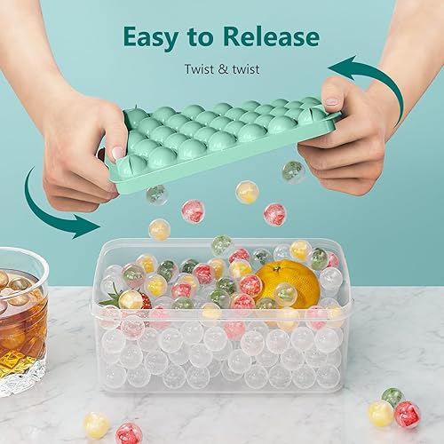 Miniatura 3 de Paquete de 3 bandejas de hielo para congelador, bandeja para 99 cubitos de hielo con tapa y contenedor, molde redondo para cubitos de hielo, máquina