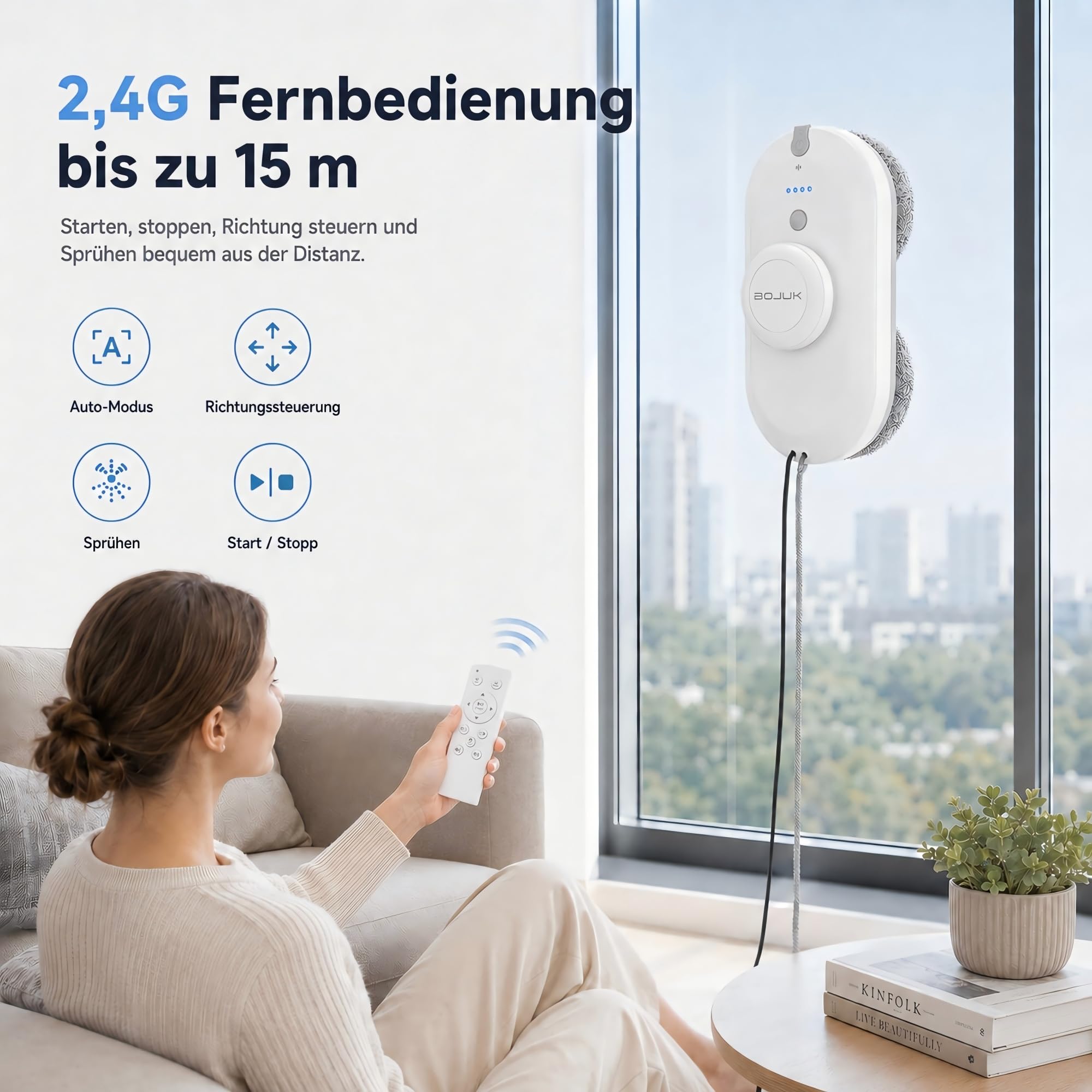 Fensterroboter, 5000Pa Fensterputzroboter, Zwei-Wege-Sprühsystem | 100ml Tank, Intelligente Routenplanung, Kantenerkennung, UPS, 3 Modi, lückenlose Reinigung aller Fensterarten