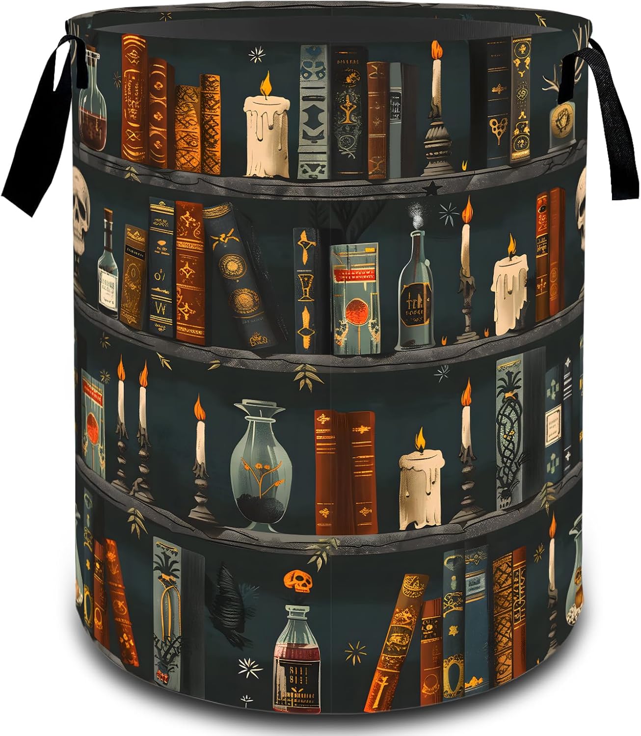 Gothic Witchcraft Bookshelf Basket, Dirty Collapsible Clothes Toy Organizer Hamper for Kids Adults, Oxford Cloth Waterproof Storage Bin for Bedroom Bathroom Magic Decor Gifts, 19.7"X15.7"