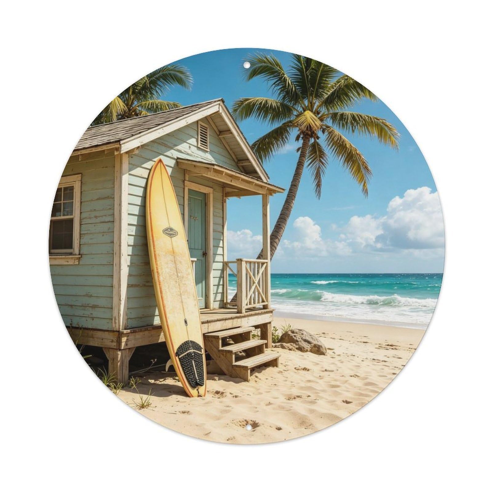 Retro Surfboard On Coast Metal Tin Sign Plaque
