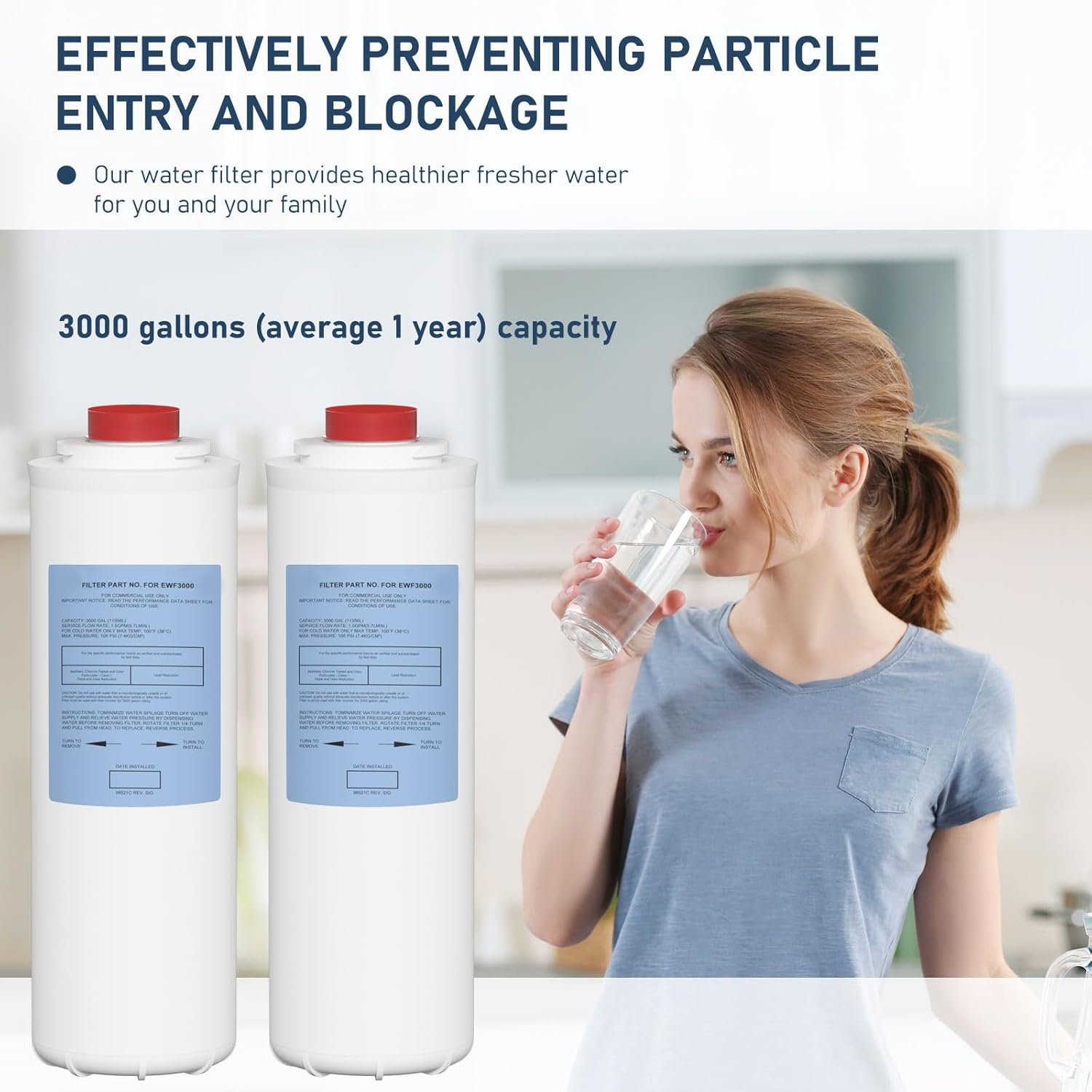 51300C Water Replacement Filter Compatible with Elkay 51300C EWF3000, and Ezh20 Bottle Filling Station, 3000 Gallon Water Filter Replacement for ERF750, 51299C, 55898C (No Chip) 4 Pack