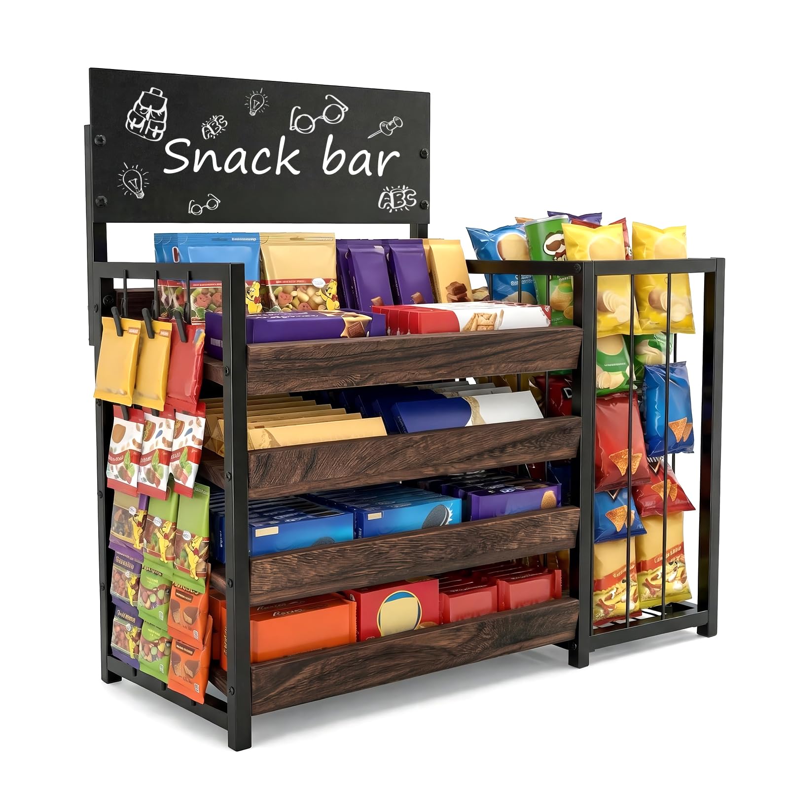 Photo 1 of ***FOR PARTS ONLY/ BROKEN*** Snack Organizer for Countertop, Candy and Chip Rack Display Stand with Metal Snack Clips, Wooden Counters Basket, Snack Bar Shelf, Snack Rack Display Stand for Pantry, Counter, Office, Store
