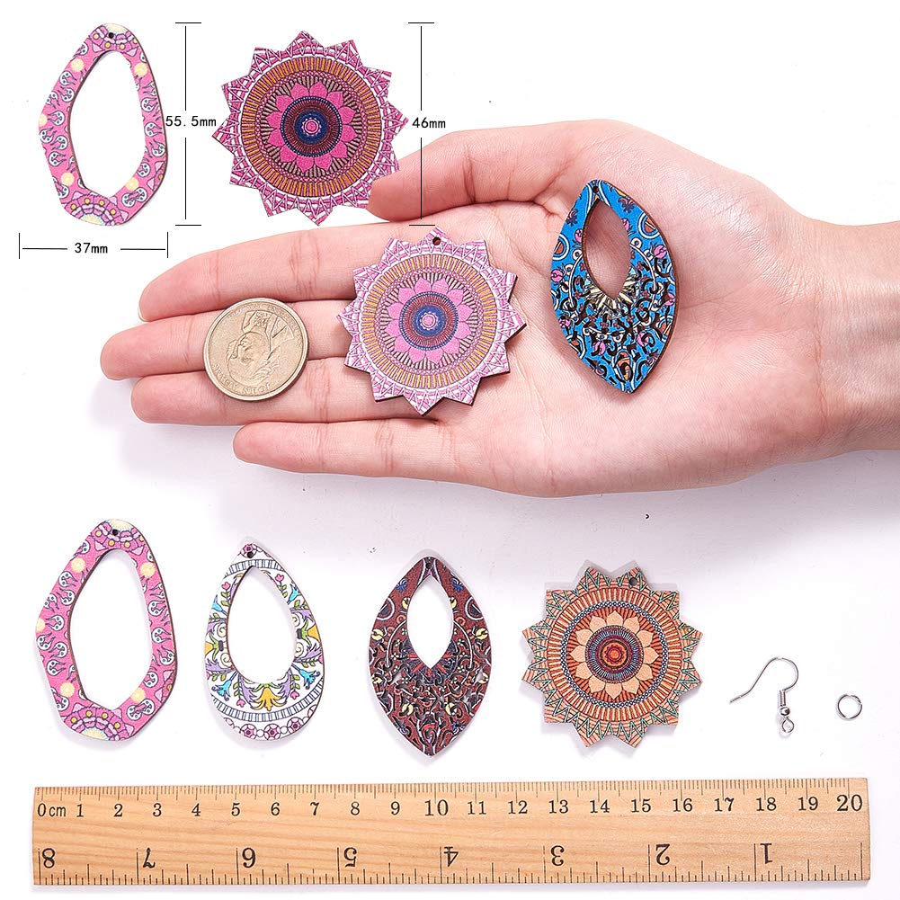 SUNNYCLUE 100-teiliges Set Holz-Ohrringe Rohlinge – Blatt-Anhänger, Ohrringhaken & Biegeringe Für DIY Schmuck