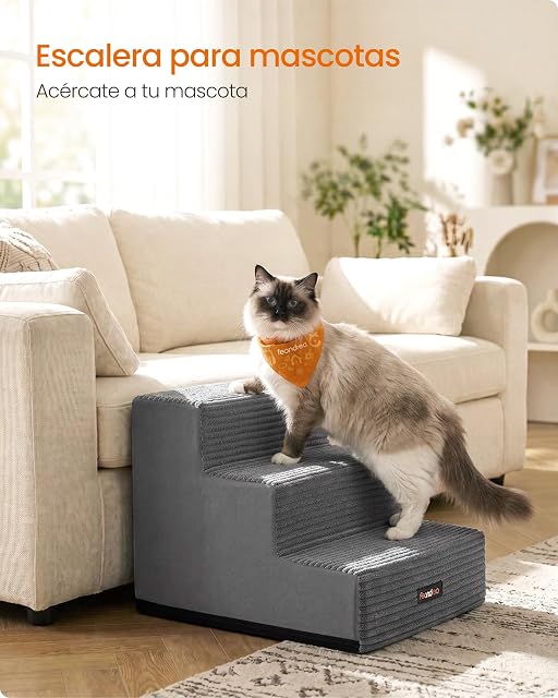 Foto 3 de 7 de Feandrea Escaleras para Perros de Espuma, Peldaños para Mascotas con Funda de Pana Lavable, Impermeable