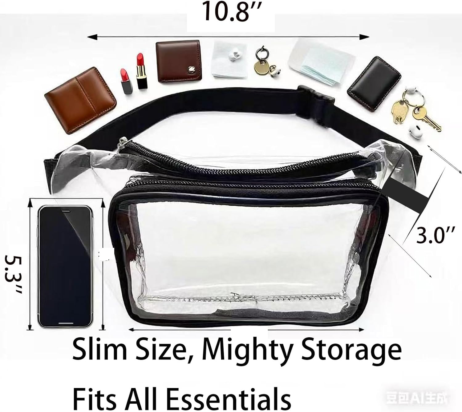 Clear Fanny Pack Stadium Approved, Clear Bag for Stadium Events Crossbody Belt Bag for Women Men Transparent Waist Pack, Black - Image 3