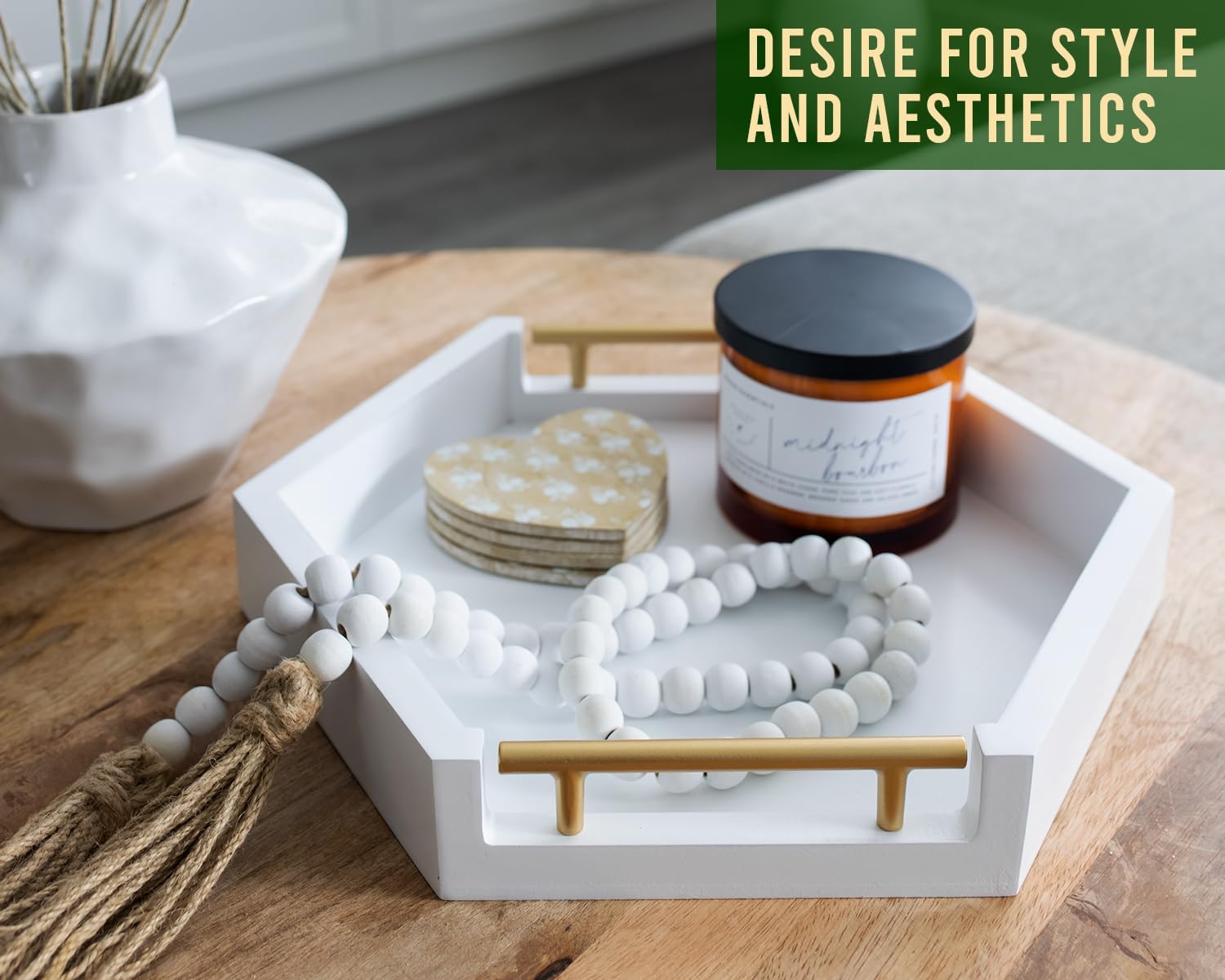 豪華　サービング　トレイセット Amazon｜ハニカムサービングトレイ 金色のハンドル付き – 木製六角形