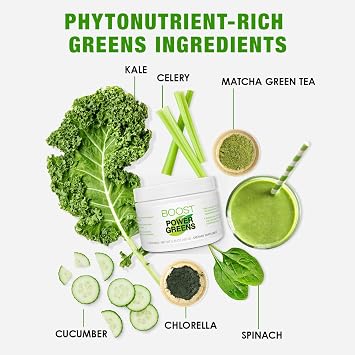 BODi Power Greens Boost Superfood Supplement, 21 Servings | For women & men, spinach, chlorella, cucumber, kale, celery & matcha, no artificial colors or flavors