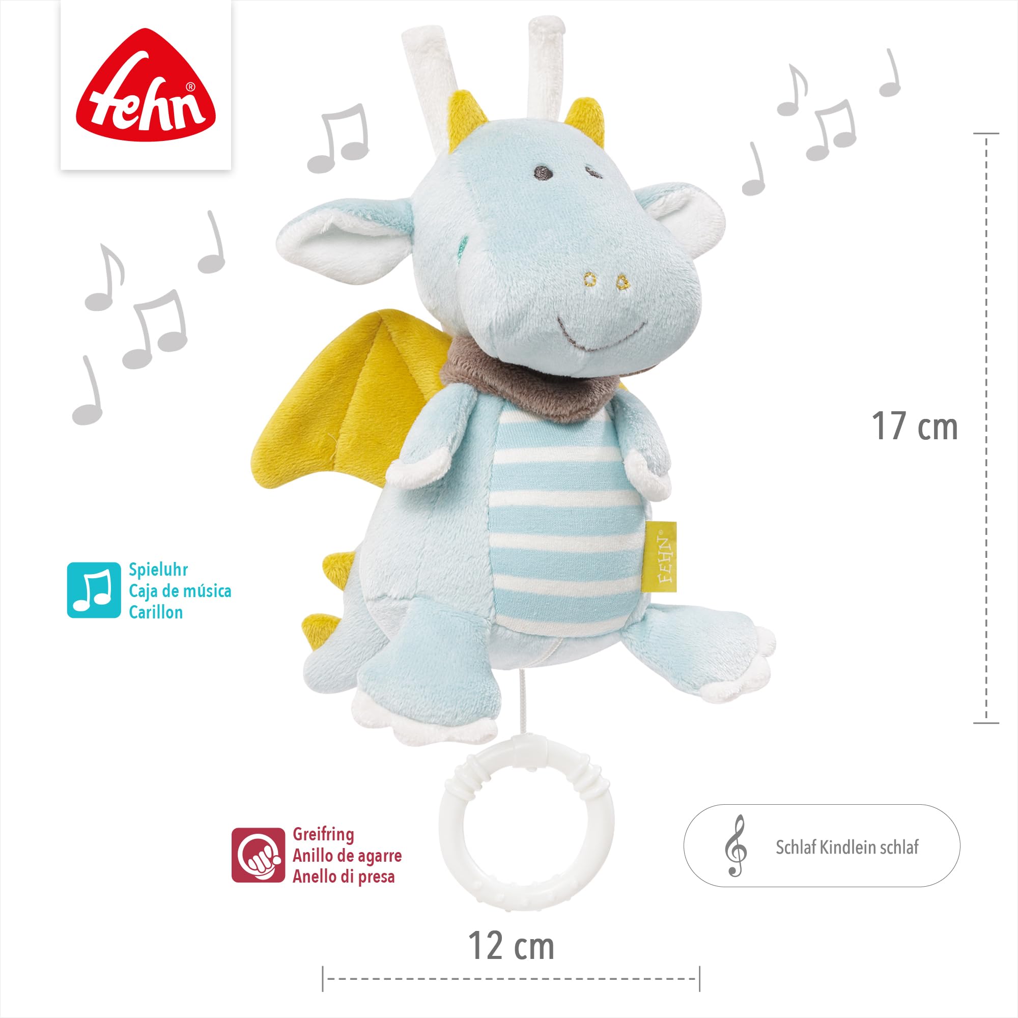 Fehn carillon drago - peluche e aiuto per addormentarsi: Carillon a carica con dolce melodia Dormi, bambino, dormi calma in ogni situazione -per neonati e bambini da 0 mesi