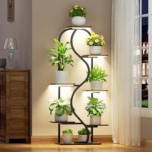 Soporte para plantas de interior con luces de crecimiento, estante para plantas de 48 pulgadas de alto para interiores, soportes de esquina de 7