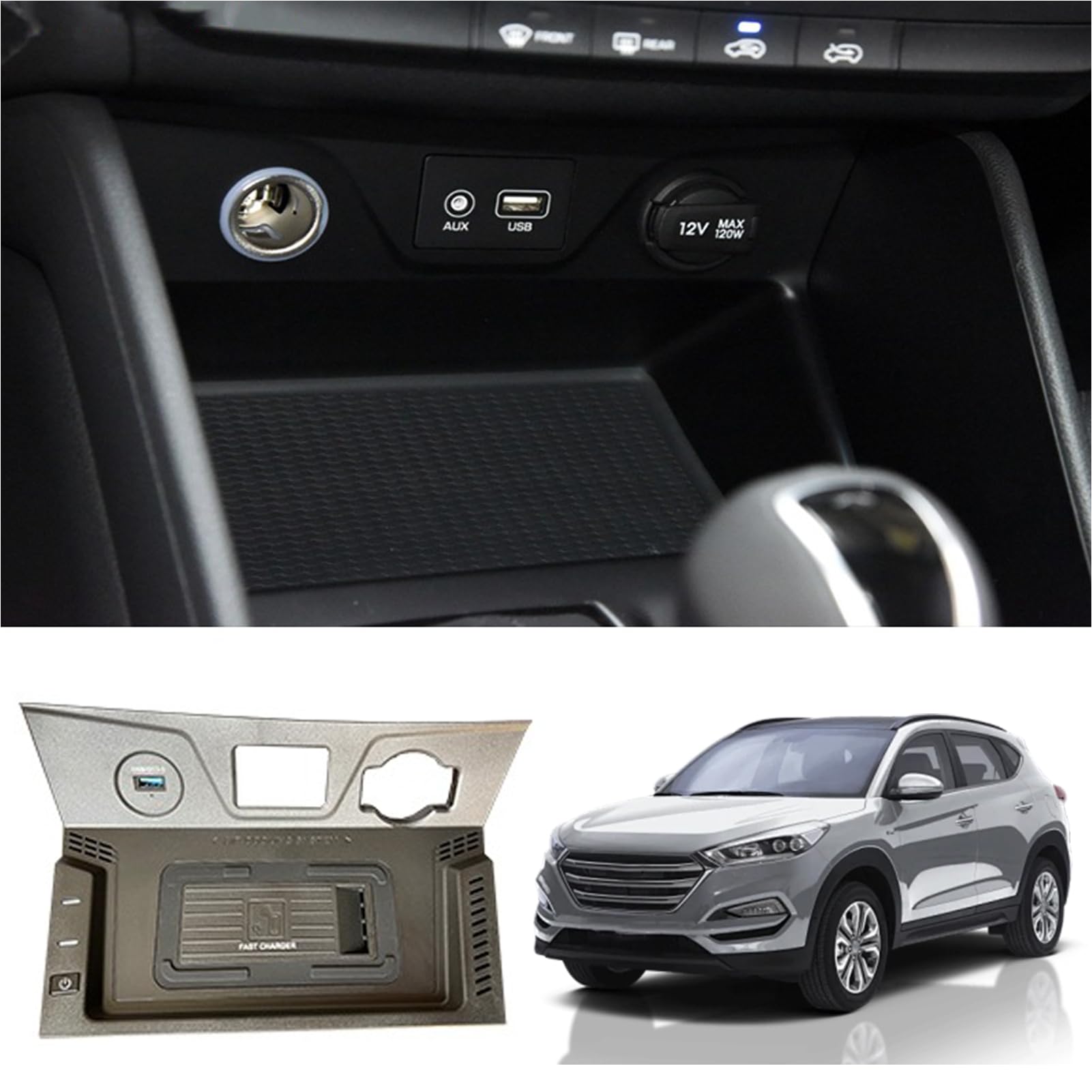 Samochodowa Bezprzewodowa ładowarka dla Hyundai Tucson 2015-2018,Indukcyjna ładowarka Bezprzewodowa,15W Szybki Bezprzewodowy Stojak ładowania Qi-certyfikowany,Konsole Centralne Akcesoria