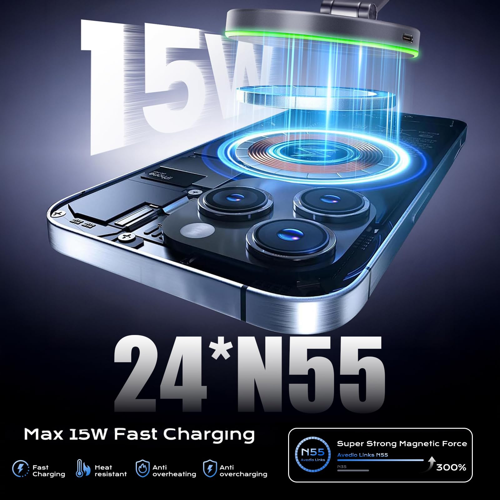15W Magnetische KFZ Handyhalterung mit Ladefunktion & Kabellosem Schnellladegerät, Autohalterung 360° Drehbar & Faltbar, Vakuum-Saugnapf, Kompatibel mit iPhone 17 16 15 14 & Samsung (Grau)