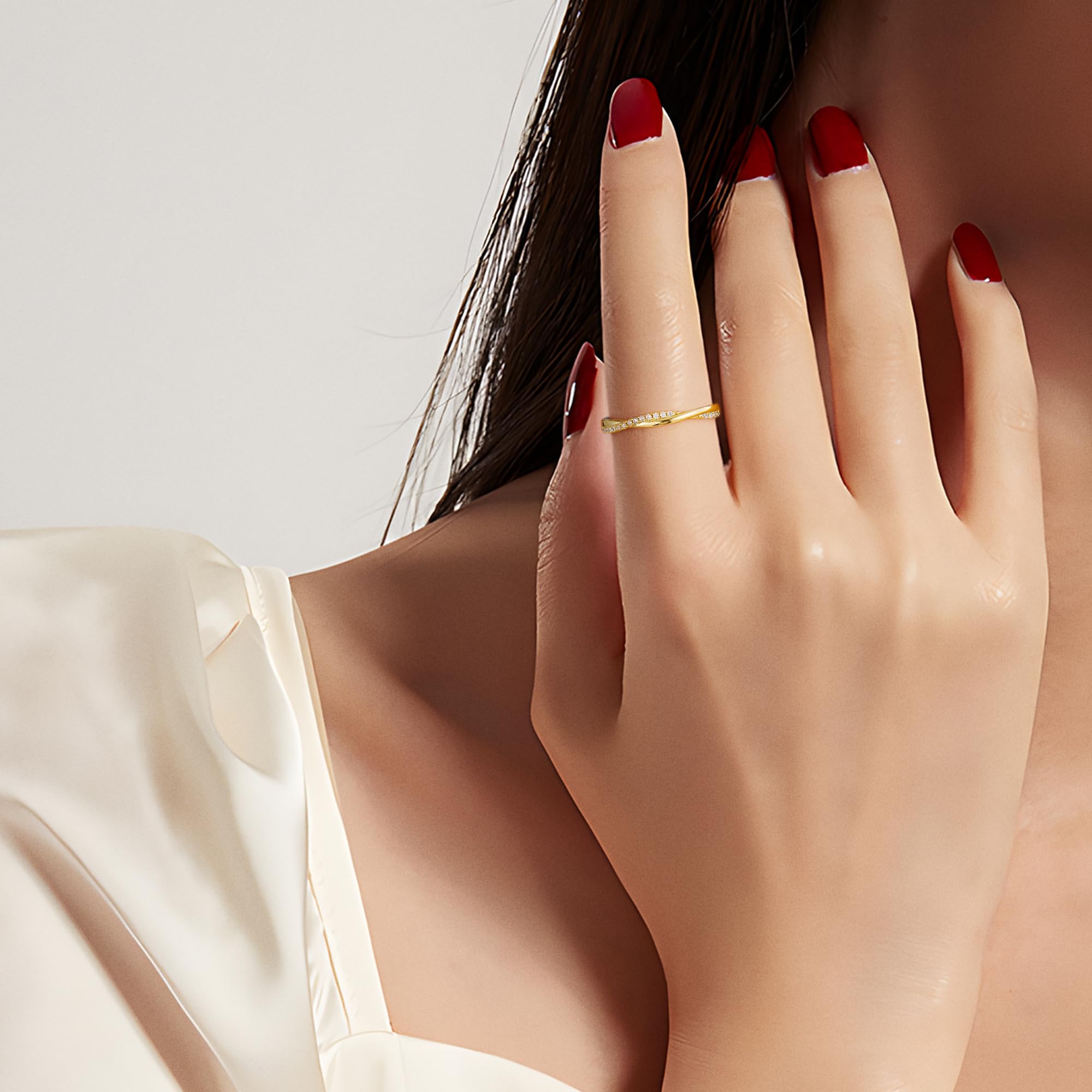 Macachii Anelli Donna Argento 925 Regolabile con Zirconia Cubica – Anelli Impilabili con Corda Torsadato, Anello Eternità, Anello di Nozze, Placcato Oro 14K Oro