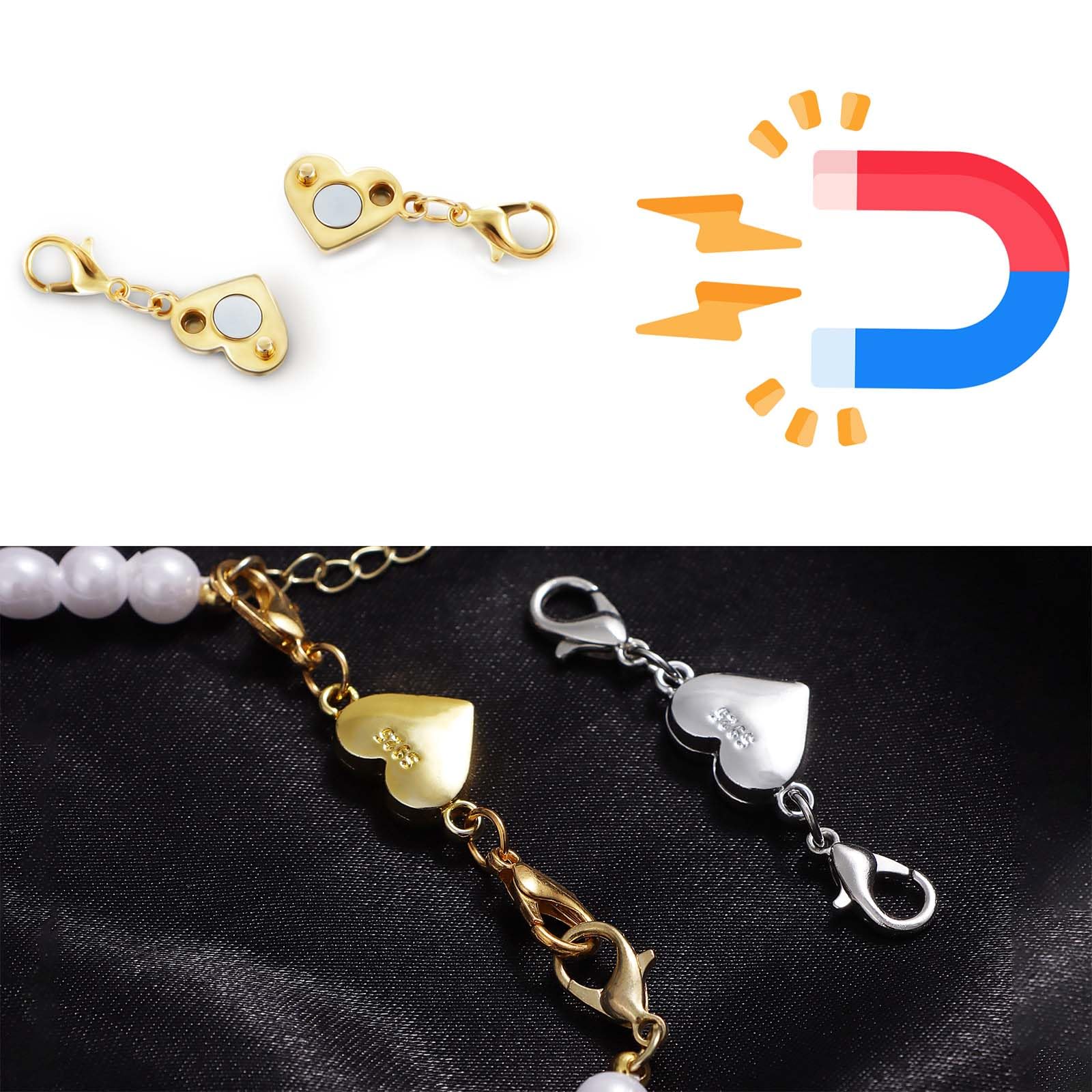 Cierres y cierres magnéticos de plata 925 en forma de corazón, convertidor de cierre magnético para suministros de fabricación de joyas, conector extensor de cadena para collar y pulsera (2 piezas