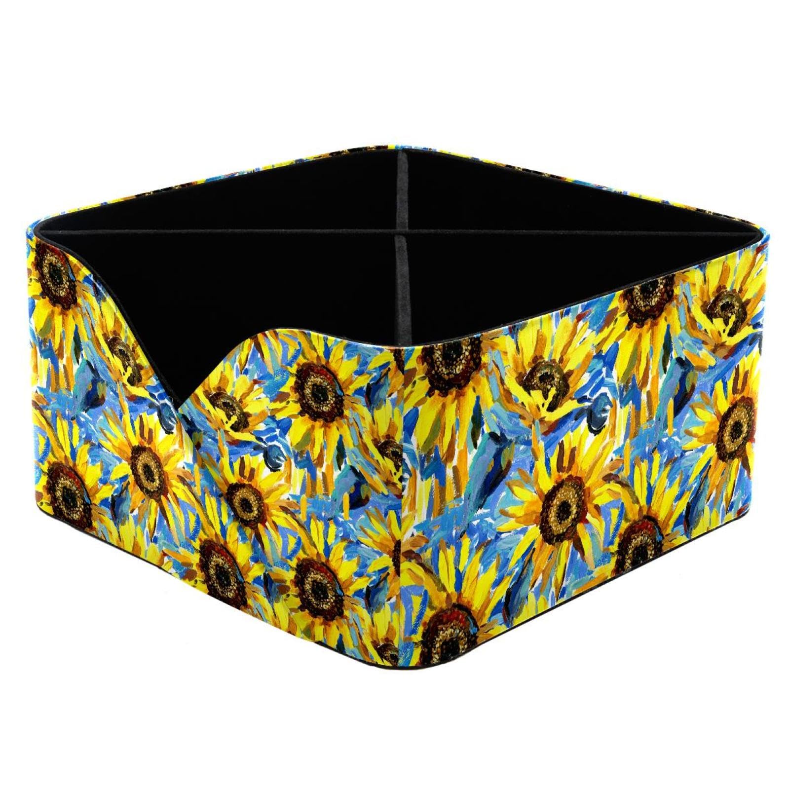 KengjuTesu Summer Field Sunflowers Watercolor Pattern Desktop Organizer Pen Holder, Rectangular Pencil Cup for Office, Study and Makeup Stations