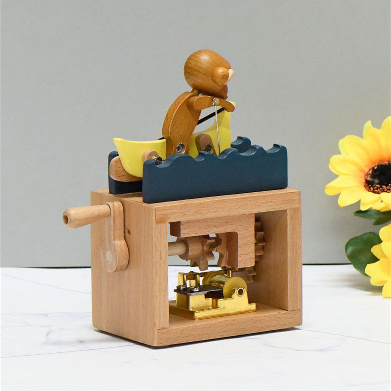 Caja de música de madera con manivela clásica de animal, figura de animal, hecha a mano, adorno musical para decoración del hogar
