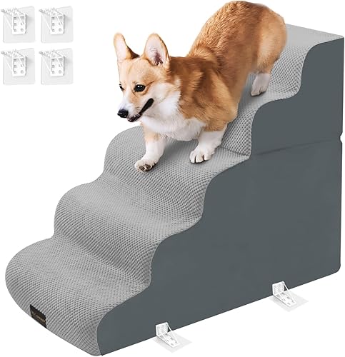 Rest-Eazzzy Escaleras para perros de 5 escalones para sofá alto, peldaños de espuma suave para perros grandes y perros pequeños, rampa de espuma de