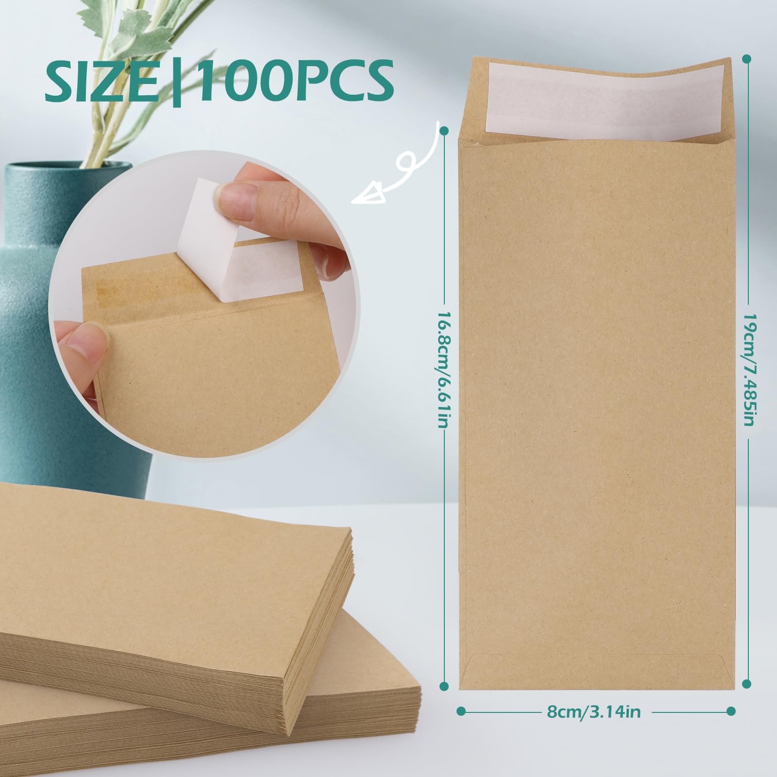 Buste per denaro kraft autoadesive 8,1 x 16,5 cm GeeRic Confezione da 100