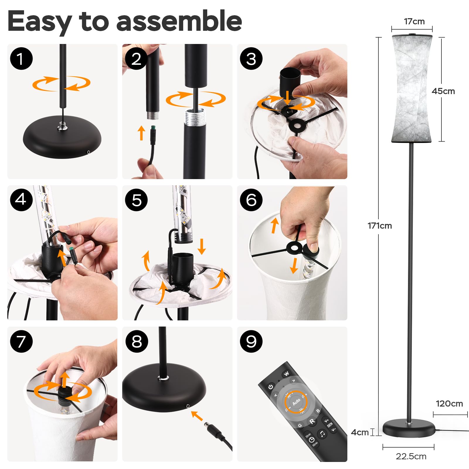 Amedelne RGBW - Lámpara de pie moderna inteligente de 12 W con mando a distancia, de tela, luz ambiental para fiestas, sala de juegos, cámara de círculo, RGBW