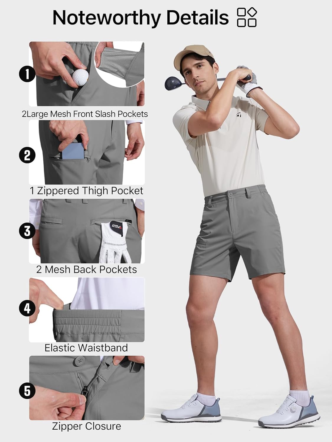 FREE SOLDIER Men's Golf Dress Shorts 7 Inch Quick Dry Lightweight Hiking Casual Work Golf Shorts with 5 Pockets (Grey 36W7L) - Image 5