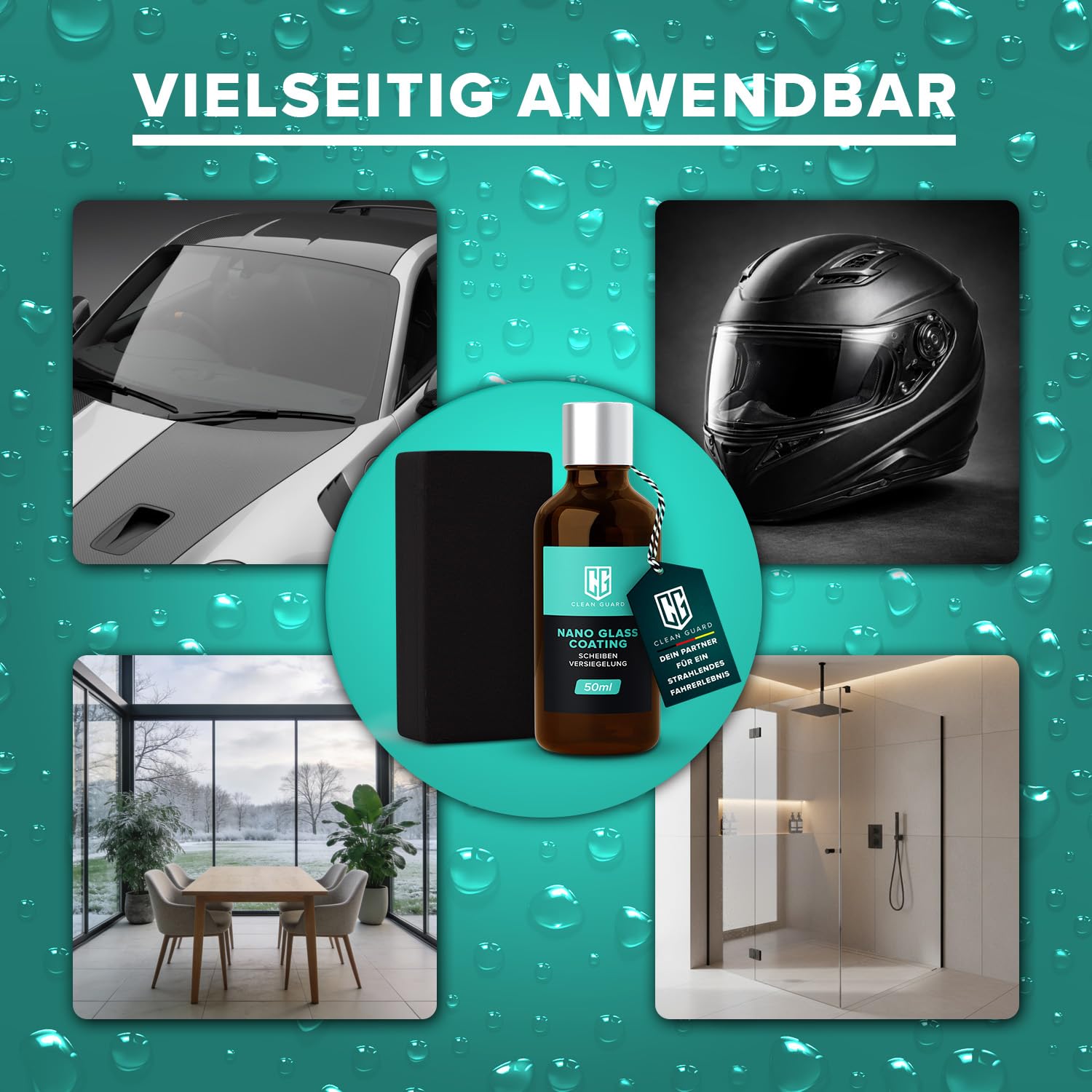 Nano Glass Coating | Scheibenversiegelung Auto mit Lotuseffekt – Klare Sicht bei Regen & Schnee Nano Glasversiegelung – Regenabweiser, Schmutzabweiser mit Abperleffekt - Lotuseffekt Dusche & Fenster