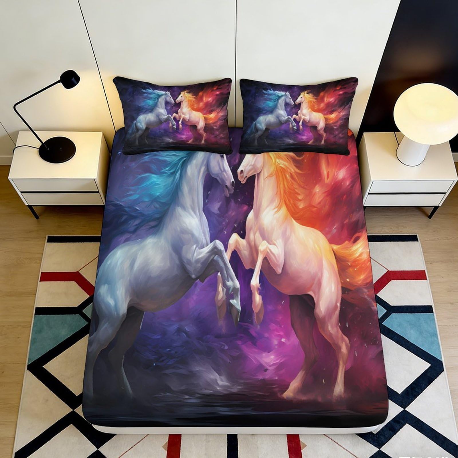 3D Printed Fantasy Unicorn Fitted Sheet Microfiber Soft Anti-Slip Cosmic Nebula Mattress Cover Bedroom Decor 90x200x25cm