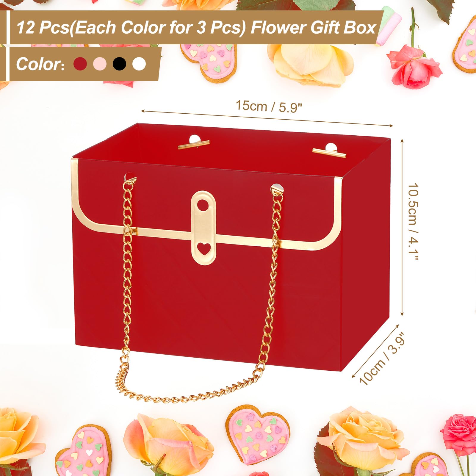 Borse da regalo di fiore di carta Box con bouquet di bouquet per fiori di fiori per bouquet fiorista per San Valentino festa di compleanno per matrimoni 4 pezzi neri, borsa regalo