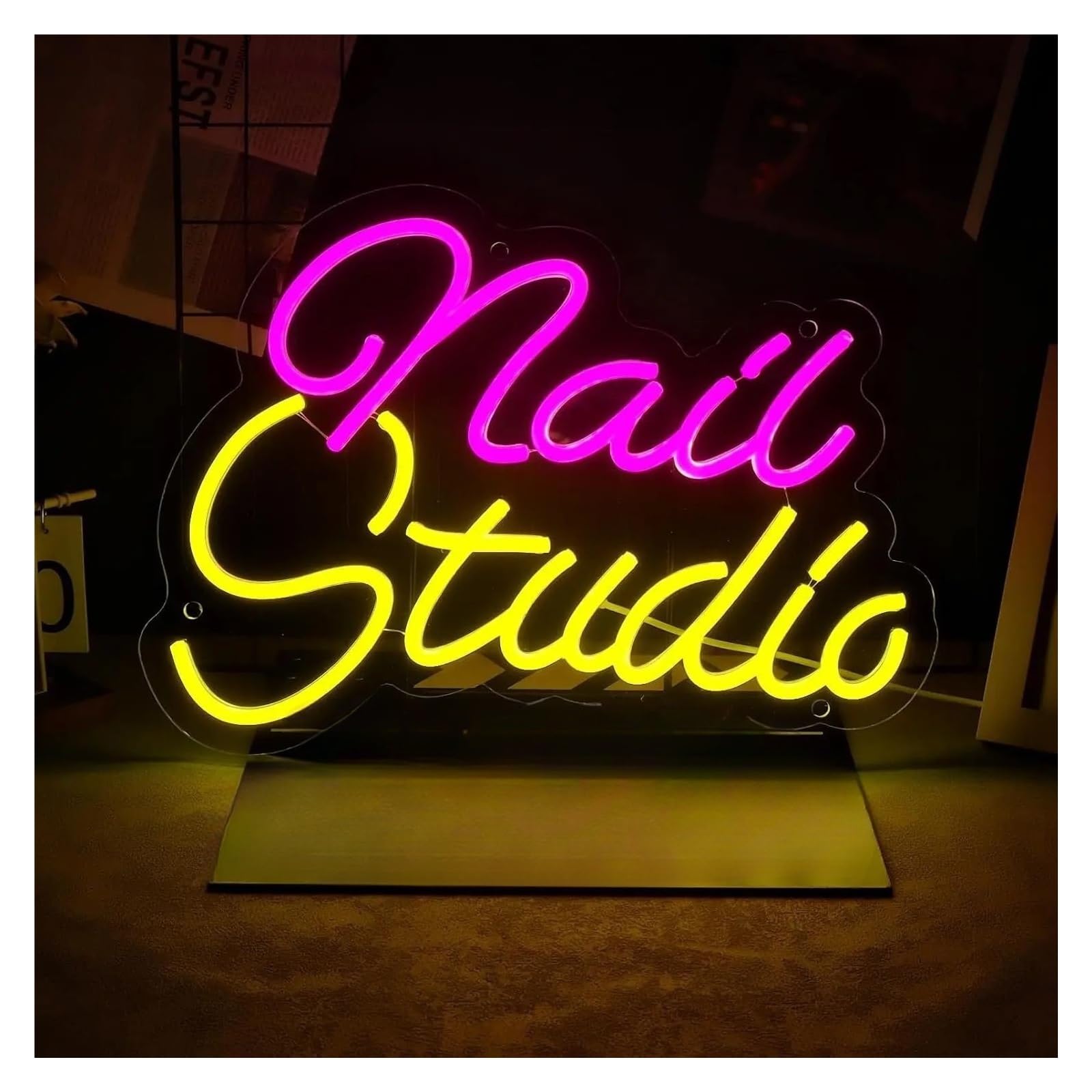 LEMST Sign Lamp Nails Studio Neon Sign USB Dimmable Light for Girly Room Nails Salon Bedroom Business Nail Room Spa Studio Dorm Decor 39cmx29cm