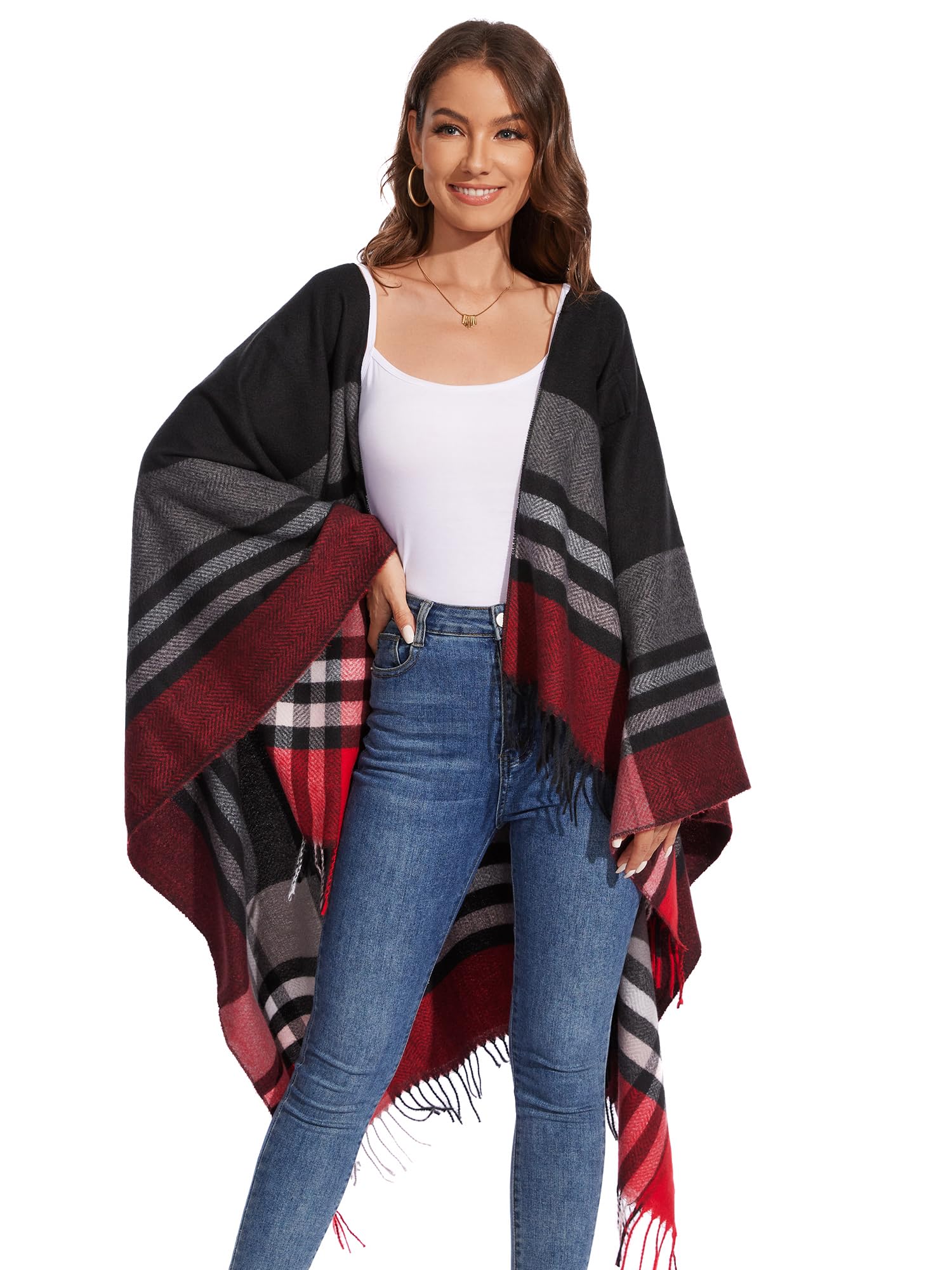 colornival Elegante Mantella da Donna con Fronte Aperto Poncho Morbido, Adatto per Primavera, Autunno e Inverno