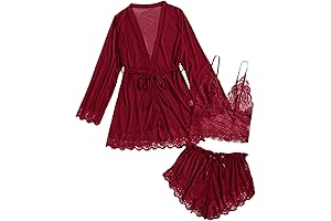 3 Piece Sexy Lace Lingerie Robe Set for Women