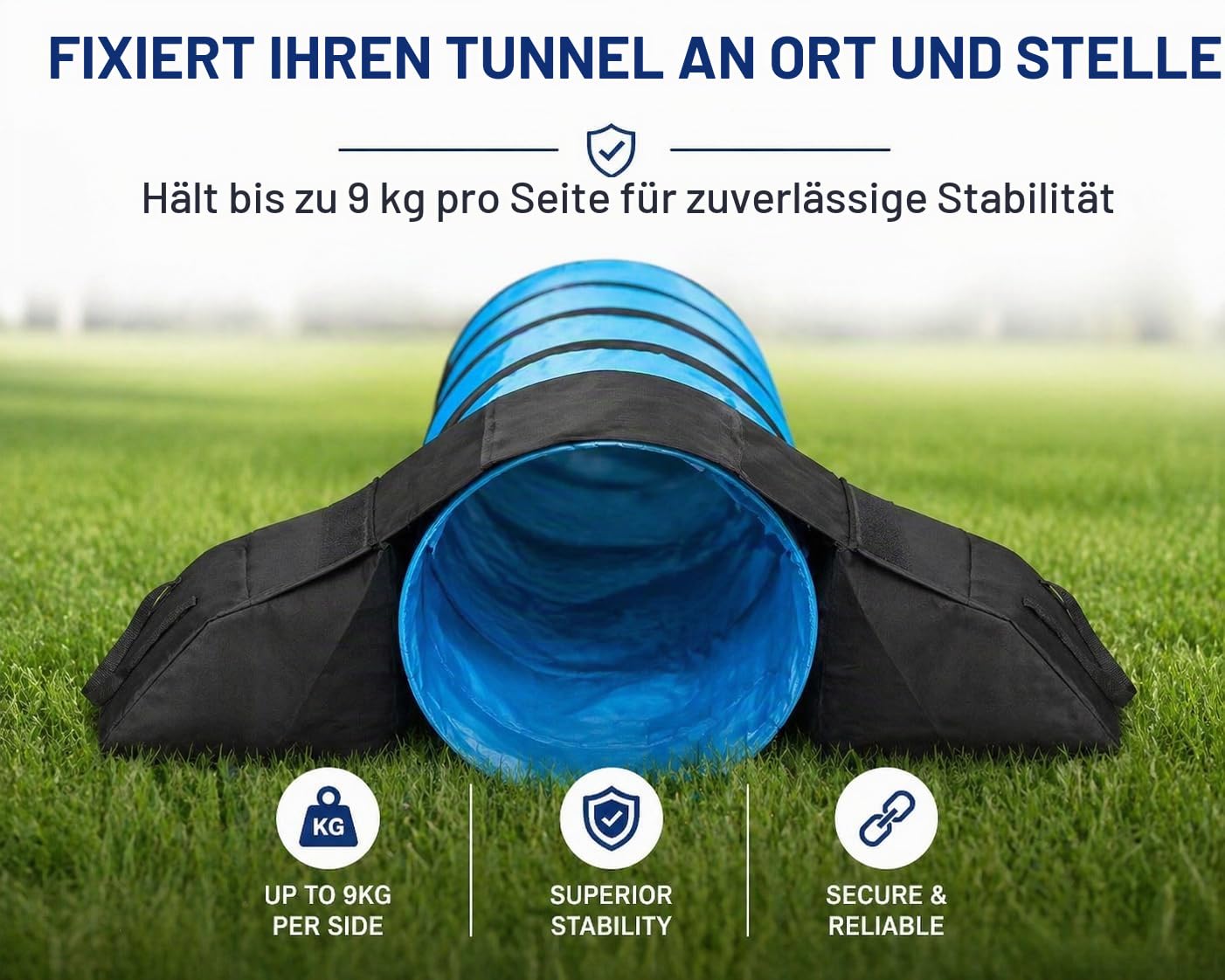 IRSTBL - Hunde Agility Tunnel Satteltaschen & Sandsäcke (2er Set) - Schwerlast wasserdichte Gewichte für 45-61cm Tunnel - 9kg je Seite - Inklusive Trainingspfeife