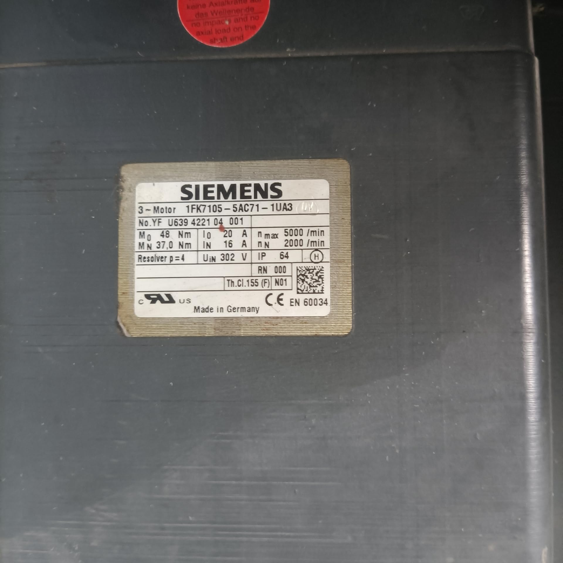 1 PCS Motor 1FK7105-5AC71-1UA3(Used) in Good Condition