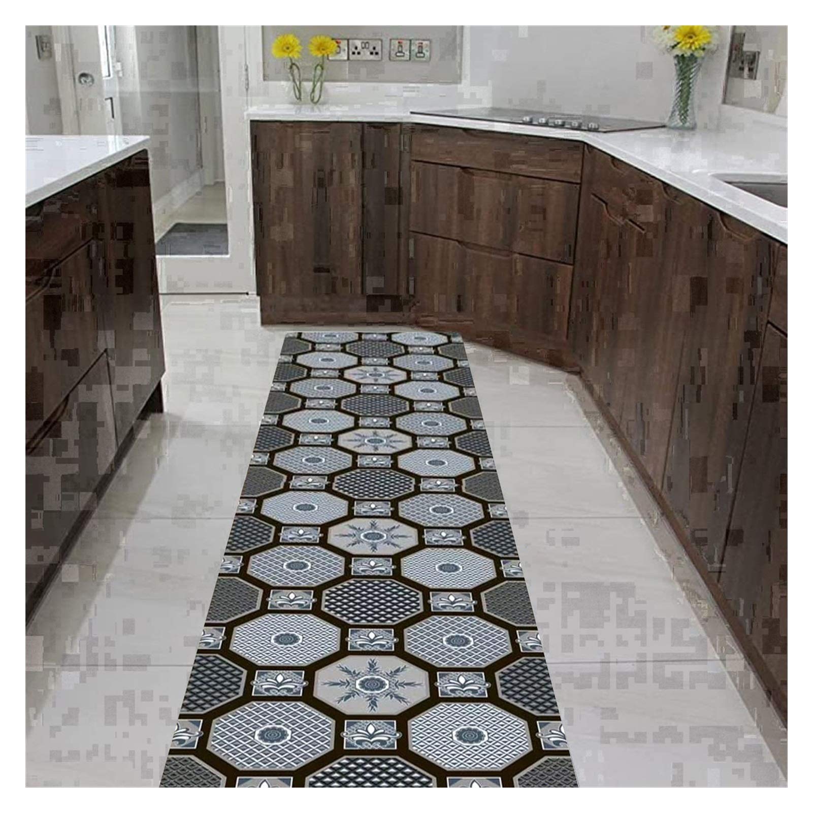 Tapis d'entrée mince 60x500cm bas pile avec bordé résistant et sous-couche antidérapante