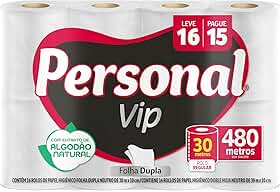 Personal Papel Higiênico Vip Folha Dupla, 16 Unidades Branco (Embalagem Pode Variar)